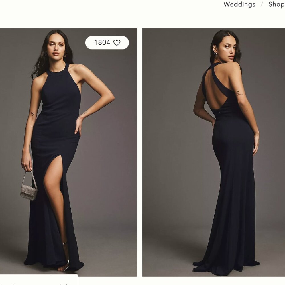 Anthropologie BHLDN Juliana High Neck Slit Formal Maxi Dress